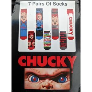 New Chucky 7 Pair Sock Set Horror Universal Studio Crew Low Cut Socks Free Hug